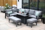 Melbury Rectangle Corner Modular with Rectangular Adjustable Table - Charcoal/Slate Grey Granite