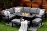 Melbury Rectangle Corner & 145x85cm Rectangular Firepit Table - Charcoal/Slate Grey Granite