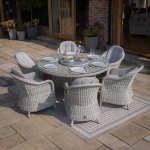 Maze Oxford 6 Seat Round Dining Set With Heritage Chairs & Woven Lazy Susan
