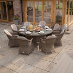 Maze Winchester 8 Seat Round Ice Dining Set With Heritage Chairs & Woven Lazy Susan