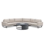 Maze - Outdoor Ethos Grande Corner Sofa Group with Round Fire Pit Coffee Table - Oatmeal
