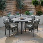 Maze Rope Weave Monaco 4 Seat Round Dining Set - Ivy Green