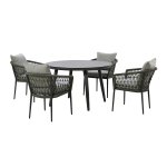 Maze Rope Weave Monaco 4 Seat Round Dining Set - Ivy Green