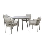 Maze Rope Weave Monaco 4 Seat Round Dining Set - Cool Linen
