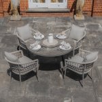 Maze Rope Weave Monaco 4 Seat Round Dining Set - Cool Linen