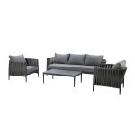 Maze Rope Weave Milan 3 Seat Sofa Set - Charcoal