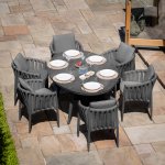 Maze Rope Weave Milan 6 Seat Oval Dining Set - Charcoal