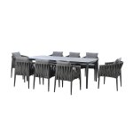 Maze Rope Weave Milan 8 Seat Rectangular Dining Set - Charcoal