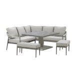 Maze Rope Weave Florence Small Corner Dining Set With Square Rising Table - Cool Linen
