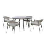 Maze Rope Weave Florence 4 Seat Round Dining Set - Cool Linen