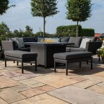Maze - Outdoor Pulse Deluxe Square Corner Dining Set With Fire Pit -  Charcoal