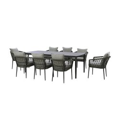 Maze Rope Weave Monaco 8 Seat Rectangular Dining Set - Ivy Green