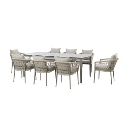 Maze Rope Weave Monaco 8 Seat Rectangular Dining Set - Cool Linen
