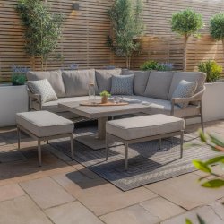 Maze Rope Weave Florence Small Corner Dining Set With Square Rising Table - Cool Linen