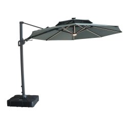 Apollo LED 3m Round Rotating Cantilever Parasol - Oil Green
