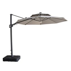 Apollo LED 3m Round Rotating Cantilever Parasol - Clay Beige