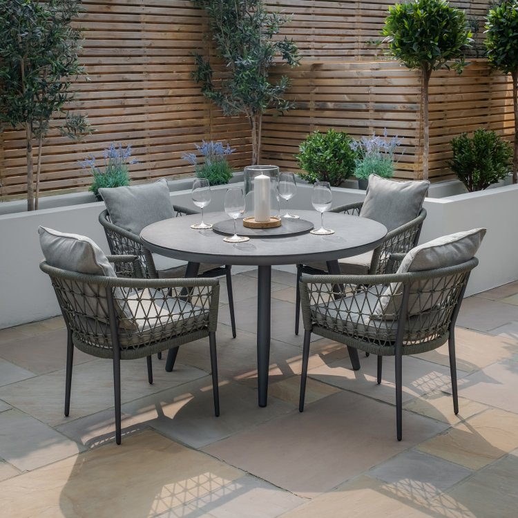 Maze Rope Weave Monaco 4 Seat Round Dining Set - Ivy Green