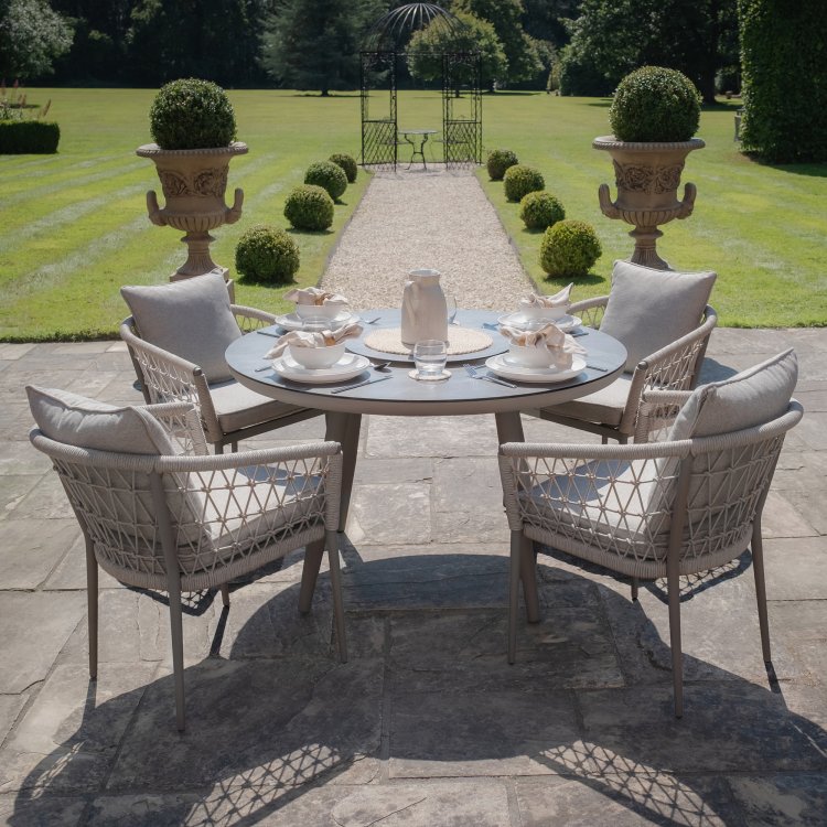 Maze Rope Weave Monaco 4 Seat Round Dining Set - Cool Linen