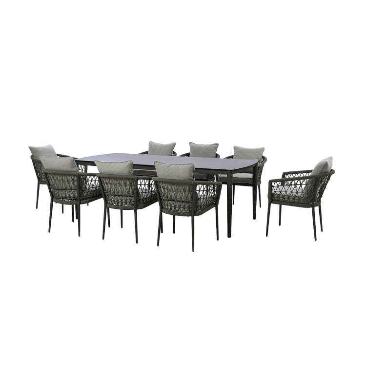 Maze Rope Weave Monaco 8 Seat Rectangular Dining Set - Ivy Green