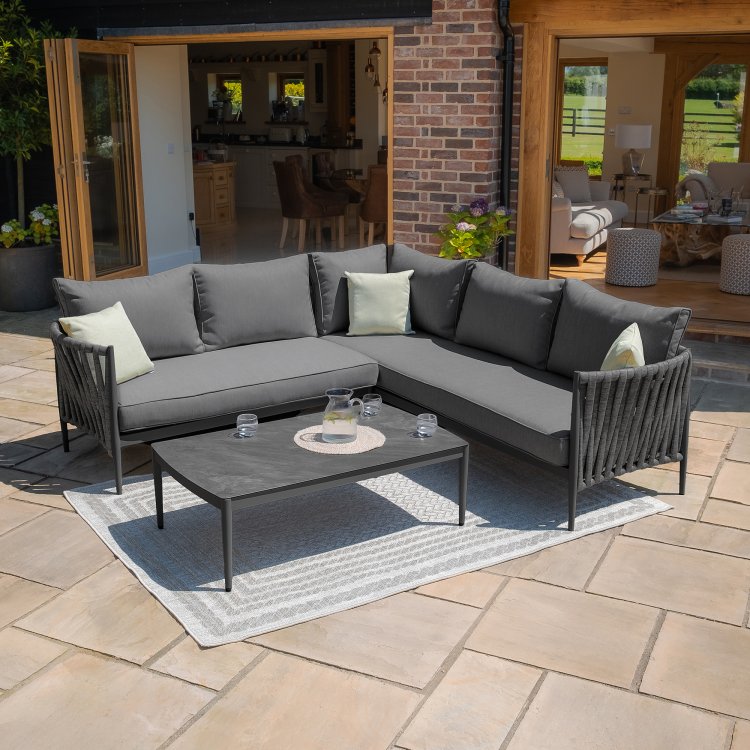 Maze Rope Weave Milan Small Corner Sofa Set - Charcoal