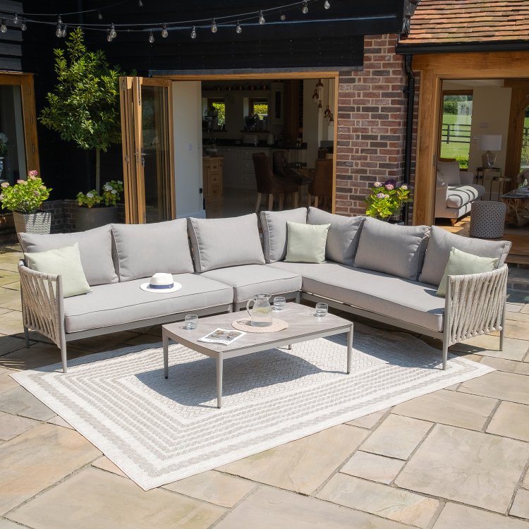 Maze Rope Weave Milan Large Corner Sofa Set - Cool Linen