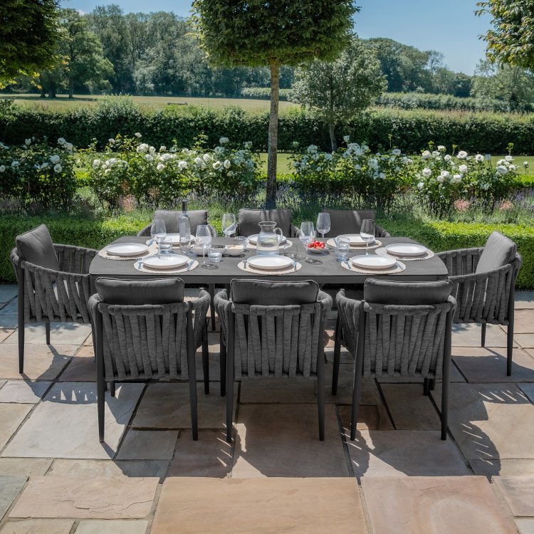 Maze Rope Weave Milan 8 Seat Rectangular Dining Set - Charcoal