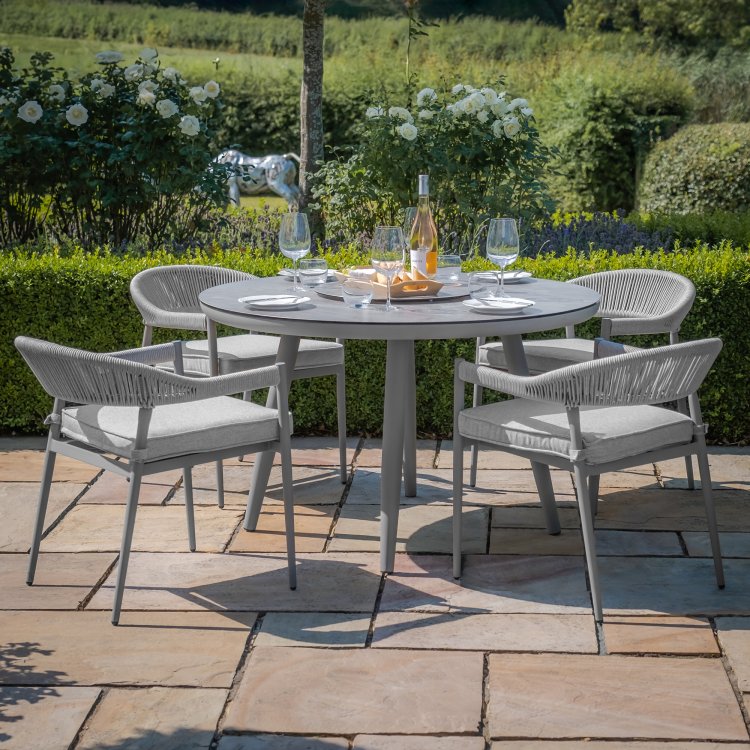 Maze Rope Weave Florence 4 Seat Round Dining Set - Cool Linen