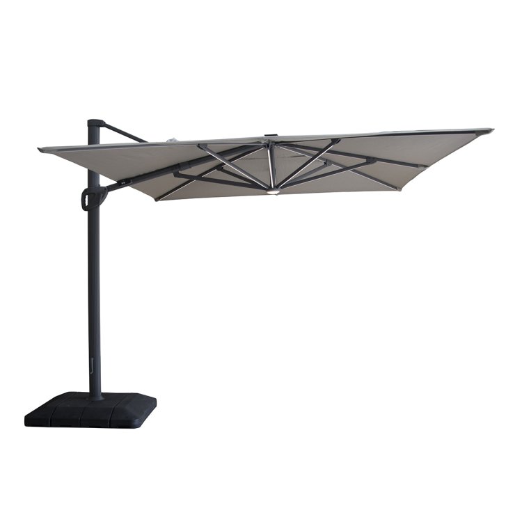 Aramis LED 3m x 4m Rectangular Rotating Cantilever Parasol - White Pepper Beige