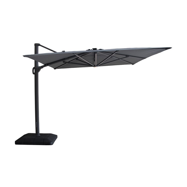 Aramis LED 3m x 4m Rectangular Rotating Cantilever Parasol - Charcoal Grey