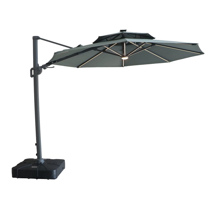 Apollo LED 3m Round Rotating Cantilever Parasol - Oil Green